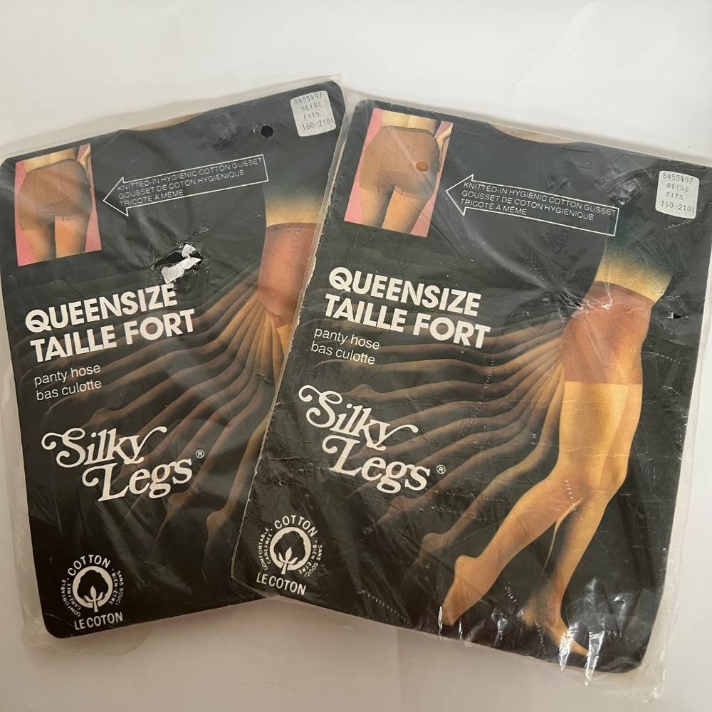 2 Pair Silky Legs Queen Size Panty Hose Hosiery Beige Vintage NOS 260 - 210 lbs